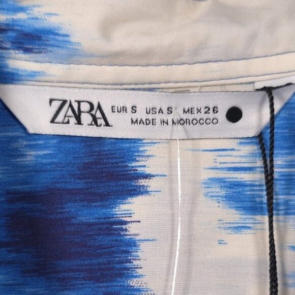 NWT ZARA Printed Poplin Button Up Shirt Blue White Women’s SMALL 3134/153/400 - Picture 5 of 12